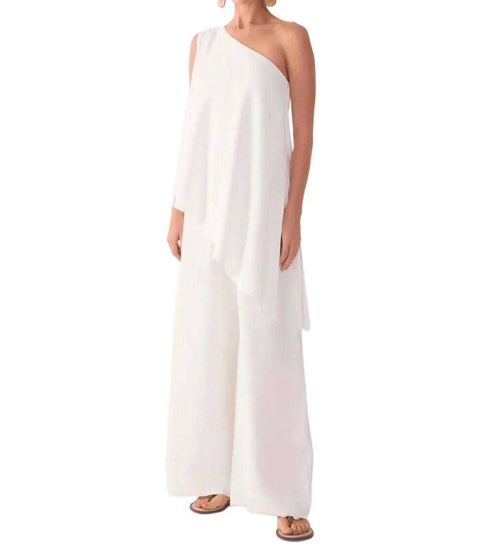 NEW DRESS TO one-shoulder overlay jumpsuit in off white